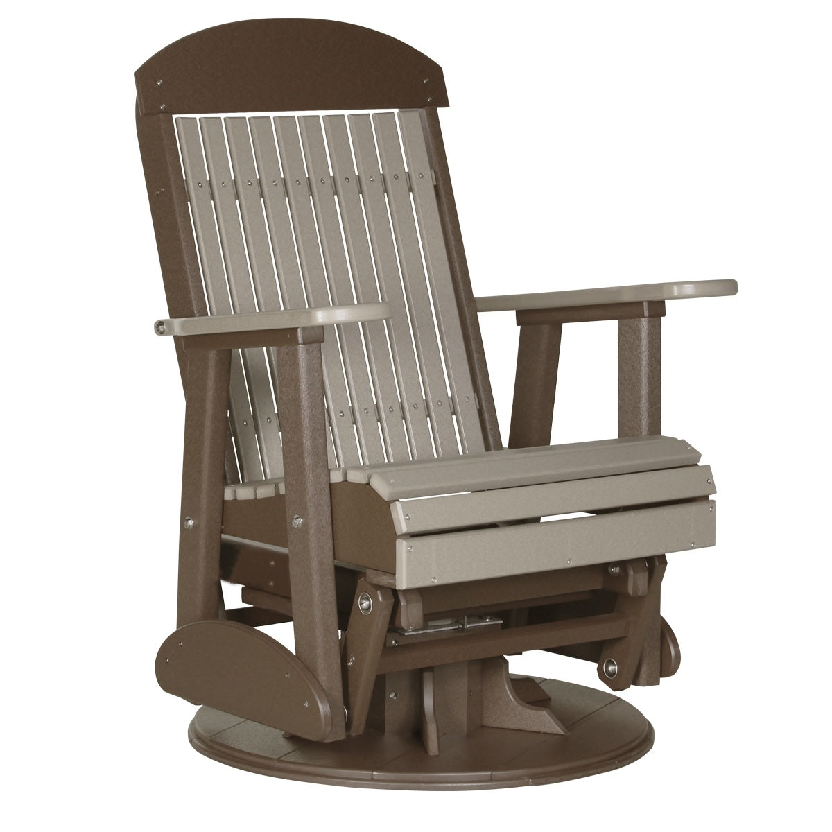 This is the Weatherwood and Chestnut Brown colored swivel glider chair on a white background.