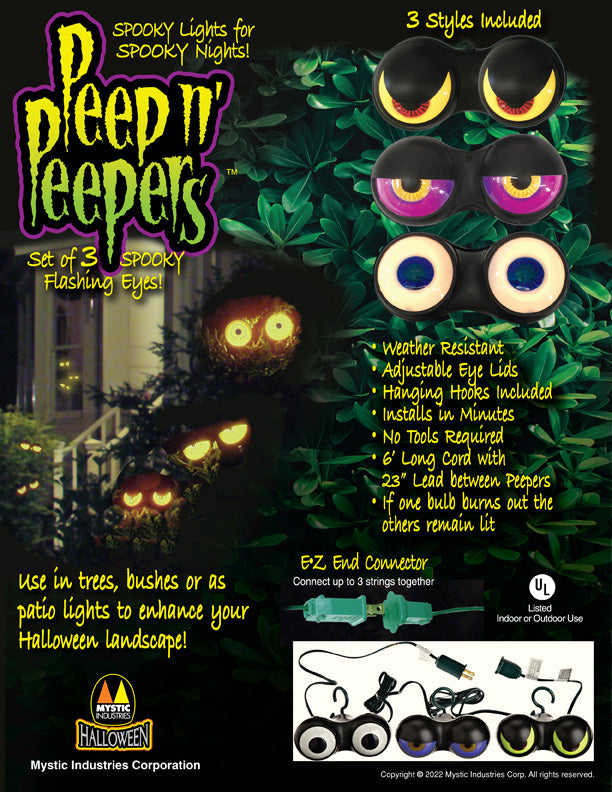 Set of 3 Peep n' Peepers Flashing Eyes Halloween Lights