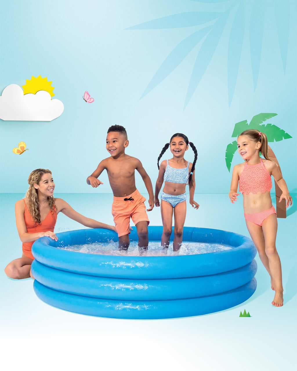 Blue inflatable kiddie pool.