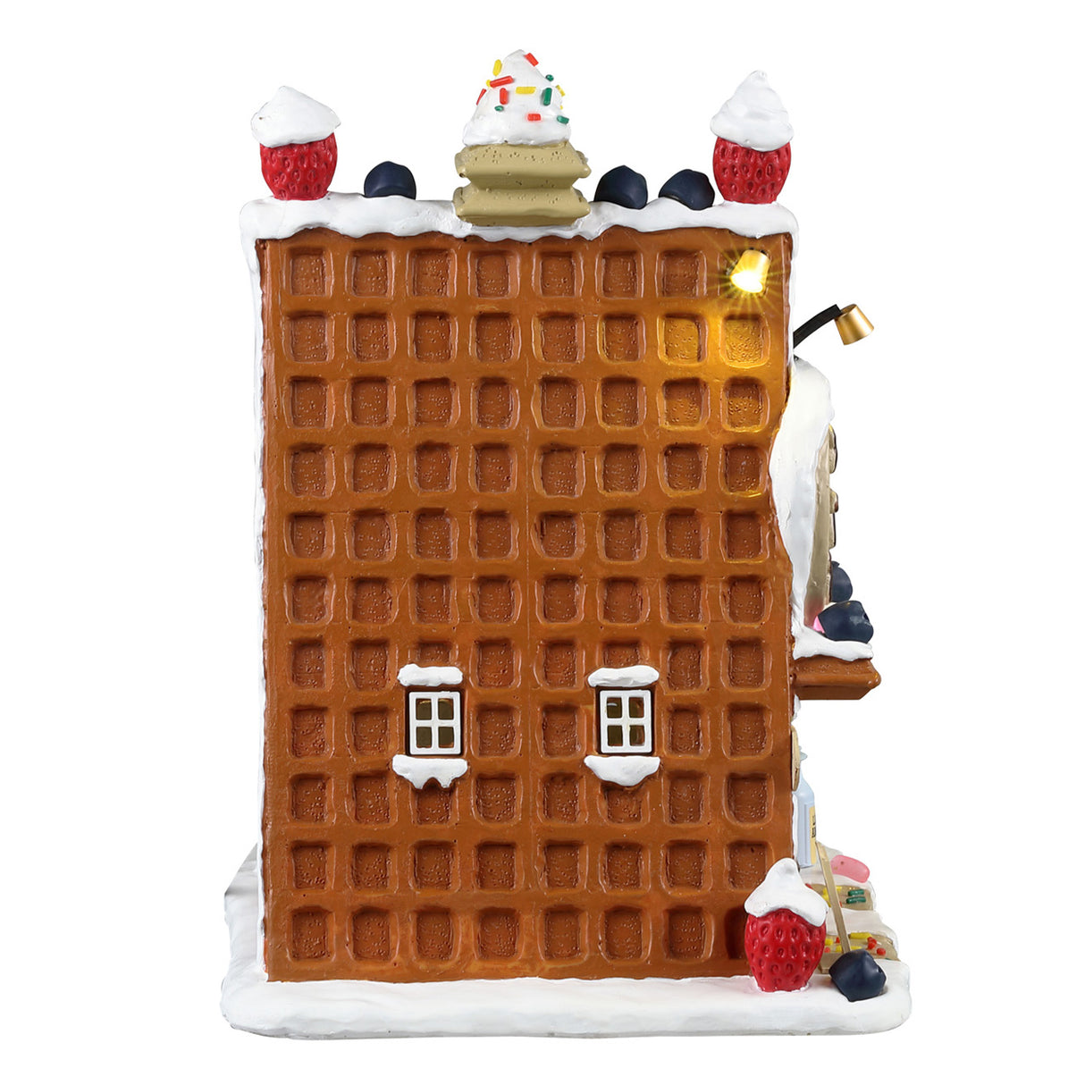 Resin lighted building for a Lemax display. The side of the house is designed to look like a waffle. The top is decorated with whipped cream, blueberries and sprinkles.