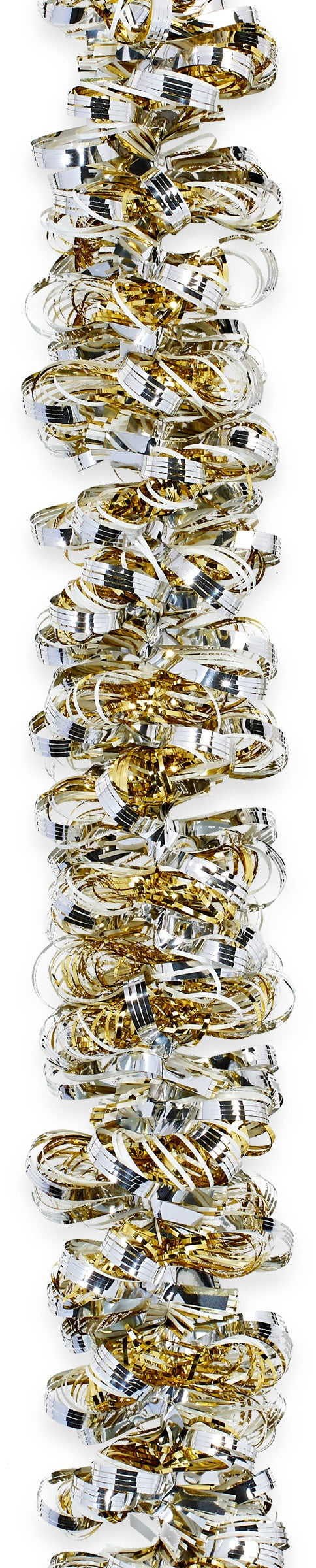 Gold, silver and white decorating tinsel.