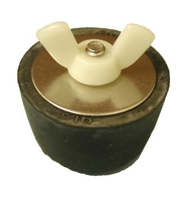 Black rubber winterizing plug with wing nuts on top.
