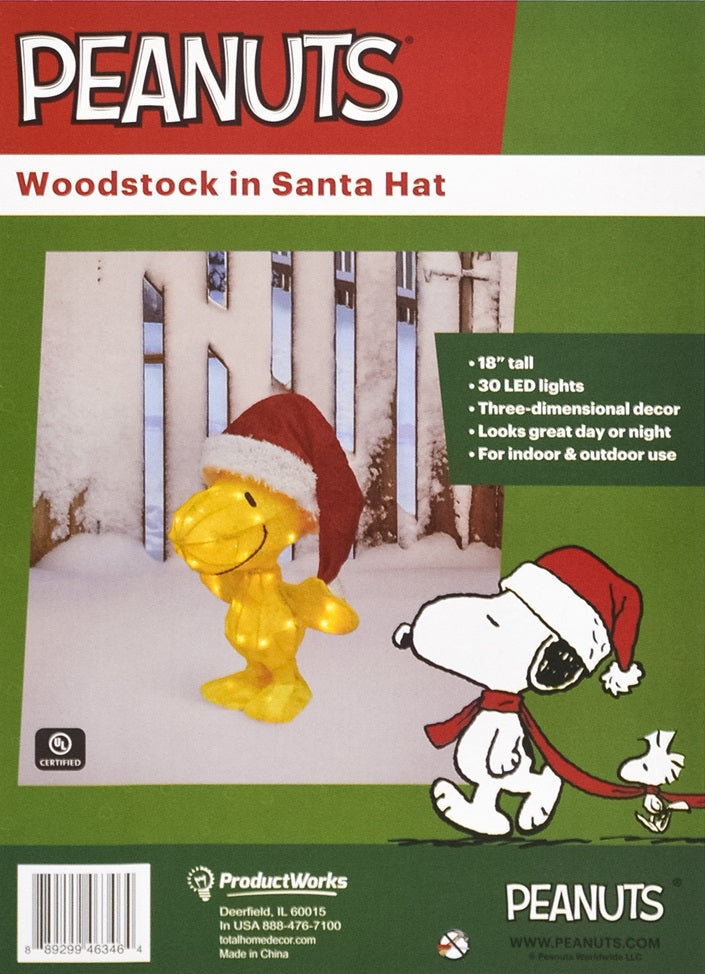 3D Lighted Woodstock in Santa Hat Sculpture