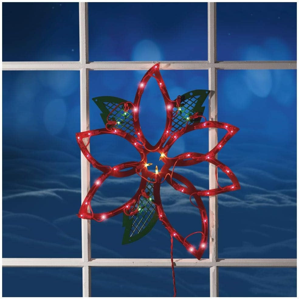 Lighted Poinsettia Window Silhouette