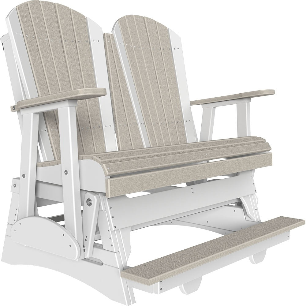 This is a Birch and White colored Adirondack balcony glider bench on a white background.