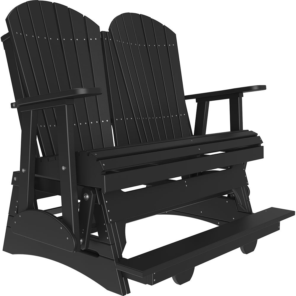 This is a Black colored Adirondack balcony glider bench on a white background.