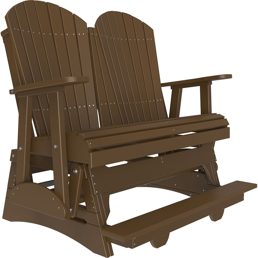 This is a Chestnut Brown colored Adirondack balcony glider bench on a white background.
