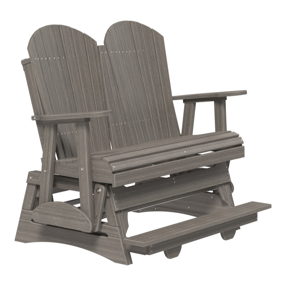 This is a Coastal Gray colored Adirondack balcony glider bench on a white background.