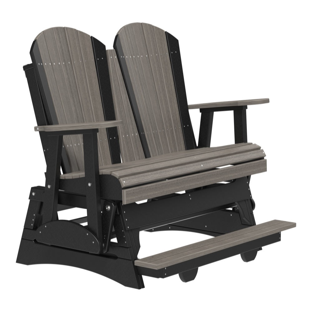 This is a Coastal Gray and Black colored Adirondack balcony glider bench on a white background.
