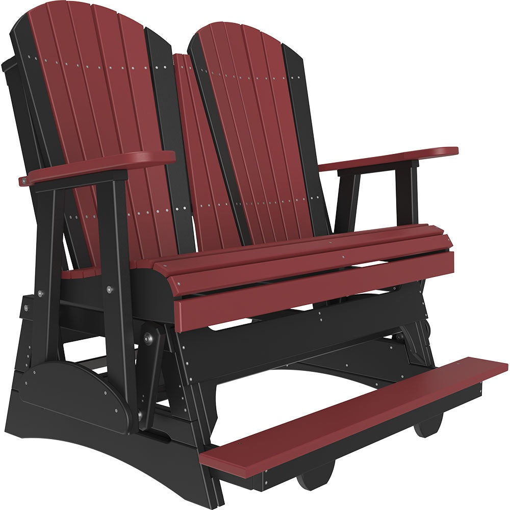 This is a Cherrywood and Black colored Adirondack balcony glider bench on a white background.