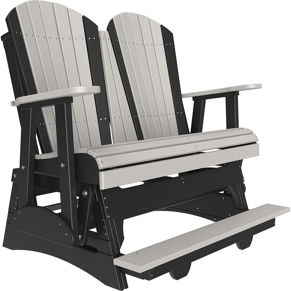 This is a Dove Gray and Black colored Adirondack balcony glider bench on a white background.