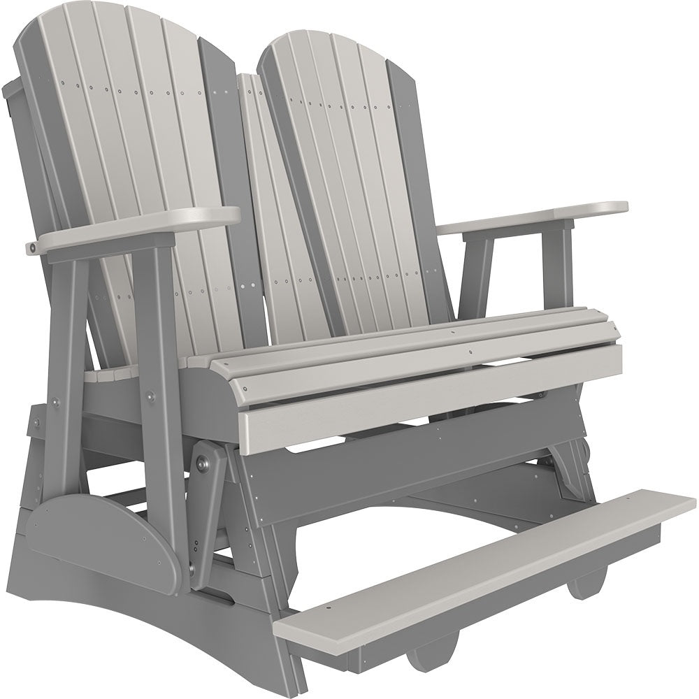 This is a Dove Gray and Slate colored Adirondack balcony glider bench on a white background.