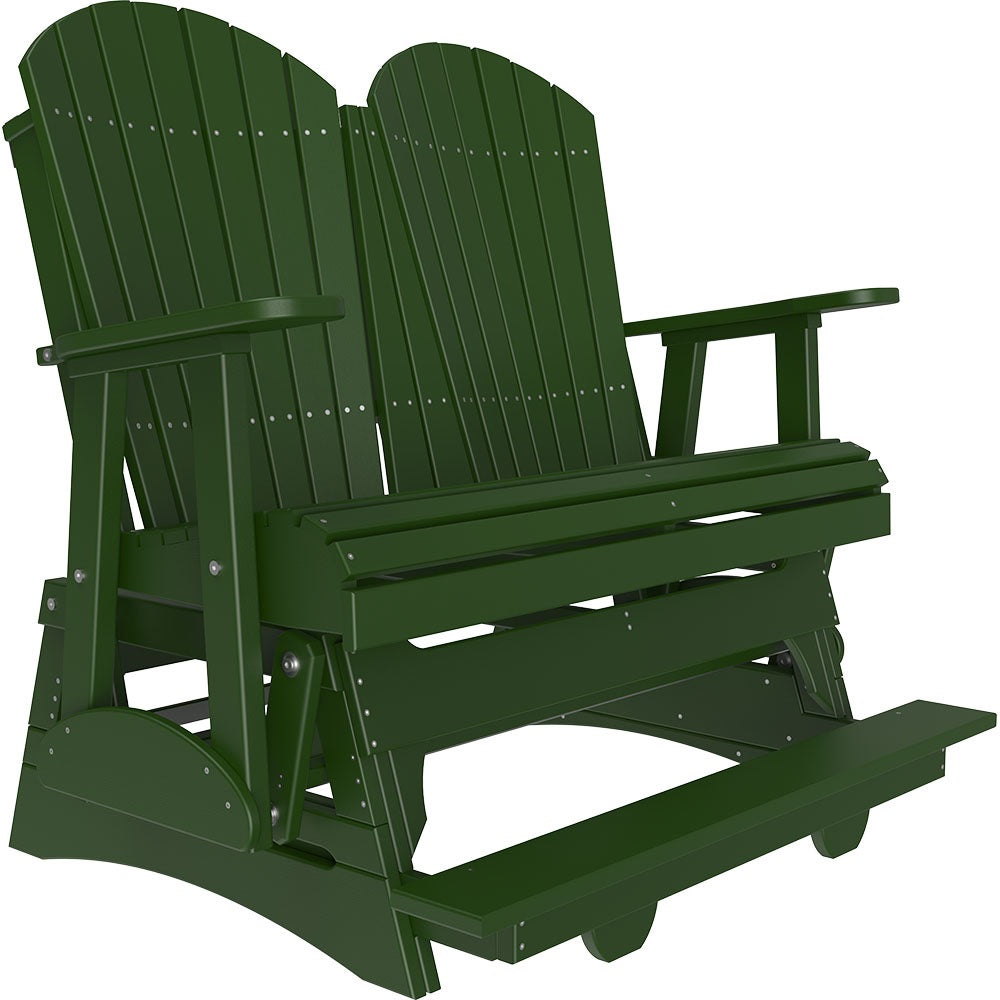 This is a Green colored Adirondack balcony glider bench on a white background.