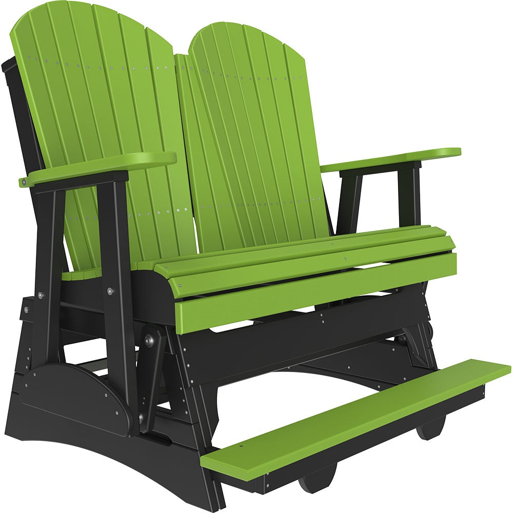 This is a Lime Green and Black colored Adirondack balcony glider bench on a white background.