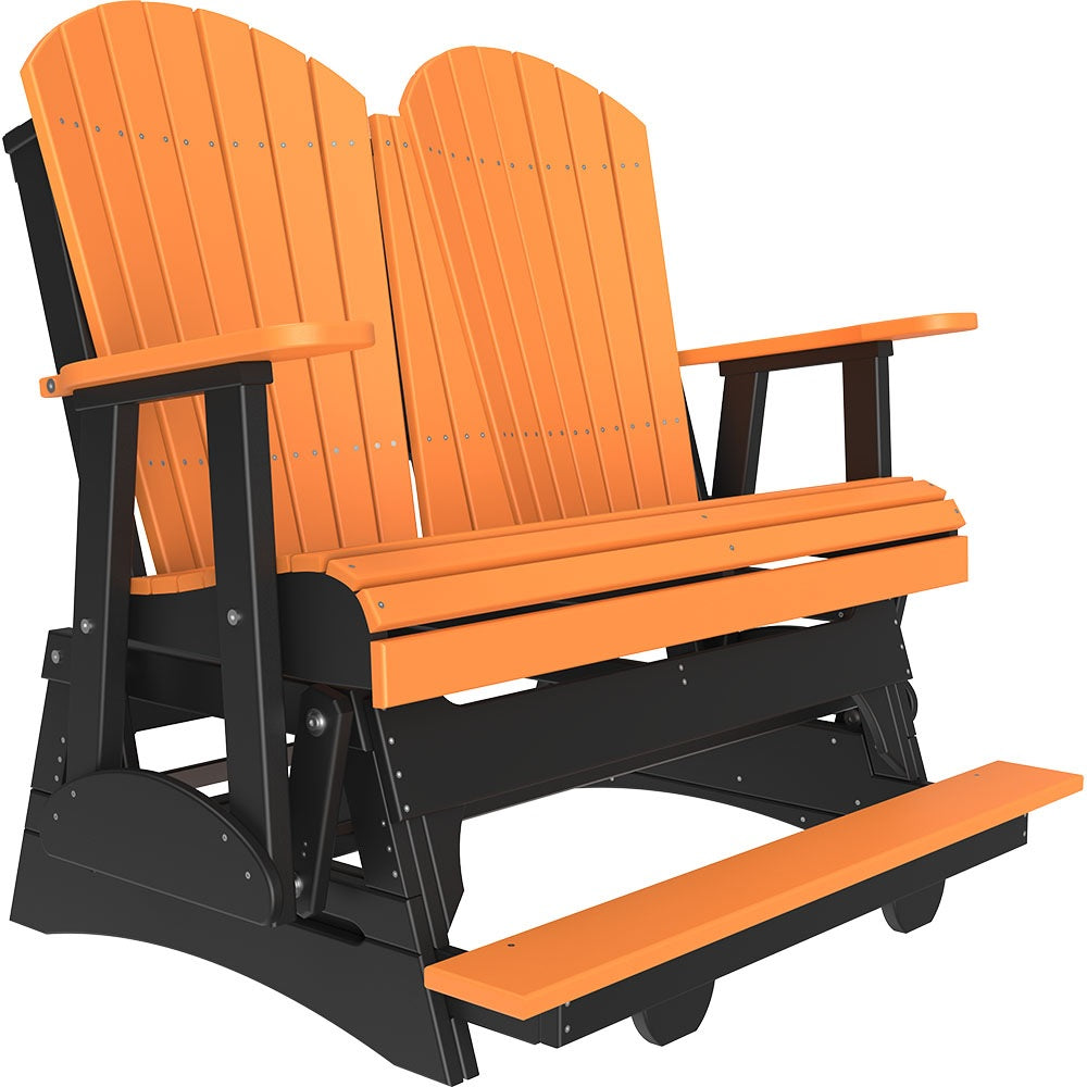 This is a Tangerine and Black colored Adirondack balcony glider bench on a white background.