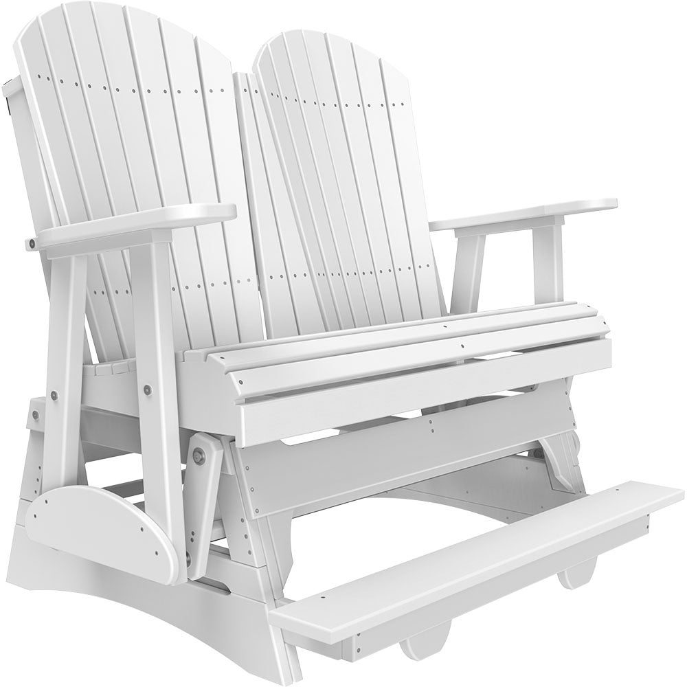 This is a White colored Adirondack balcony glider bench on a white background.