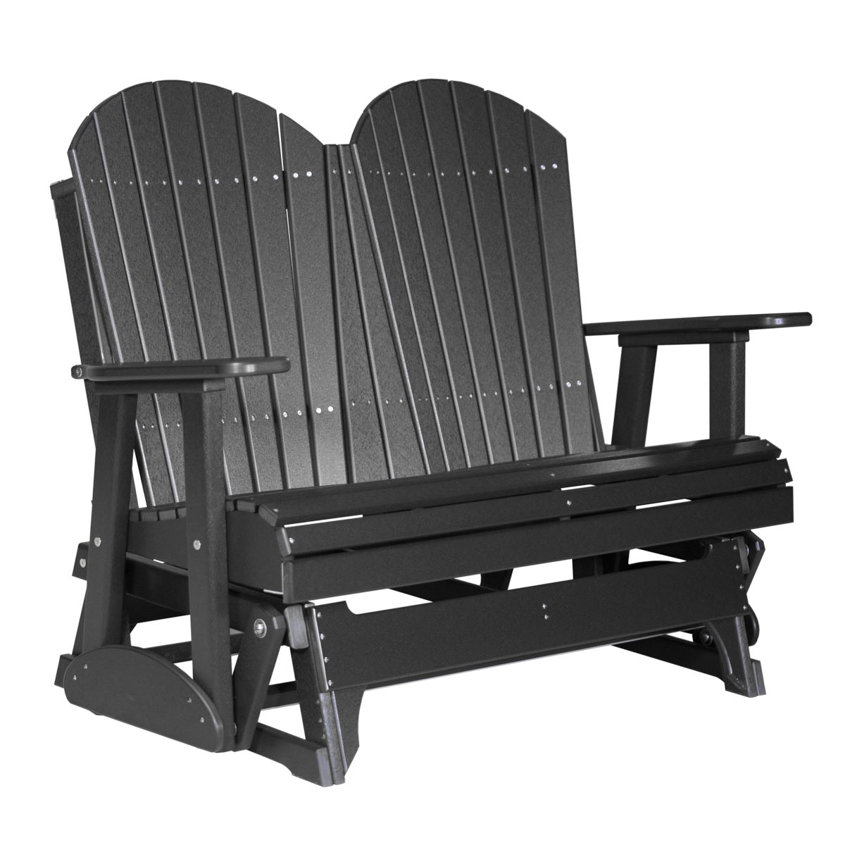 This is a Black colored Adirondack glider bench on a white background.