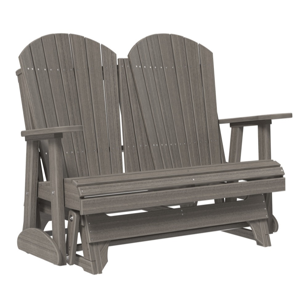 This is a Coastal Gray colored Adirondack glider bench on a white background.