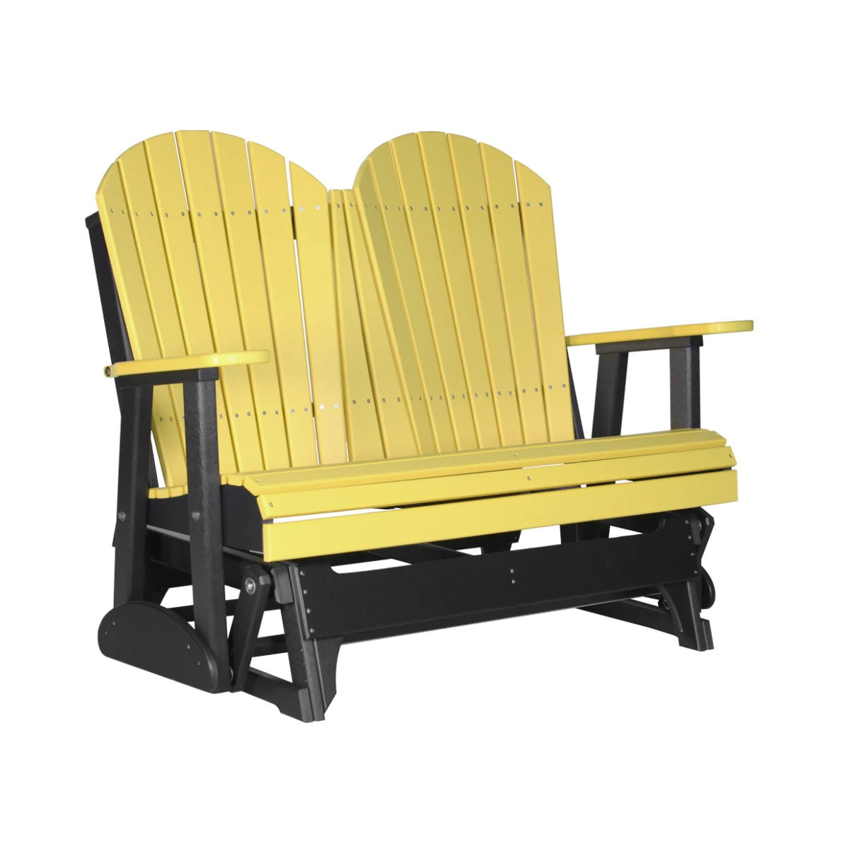 This is a Yellow and Black colored Adirondack glider bench on a white background.