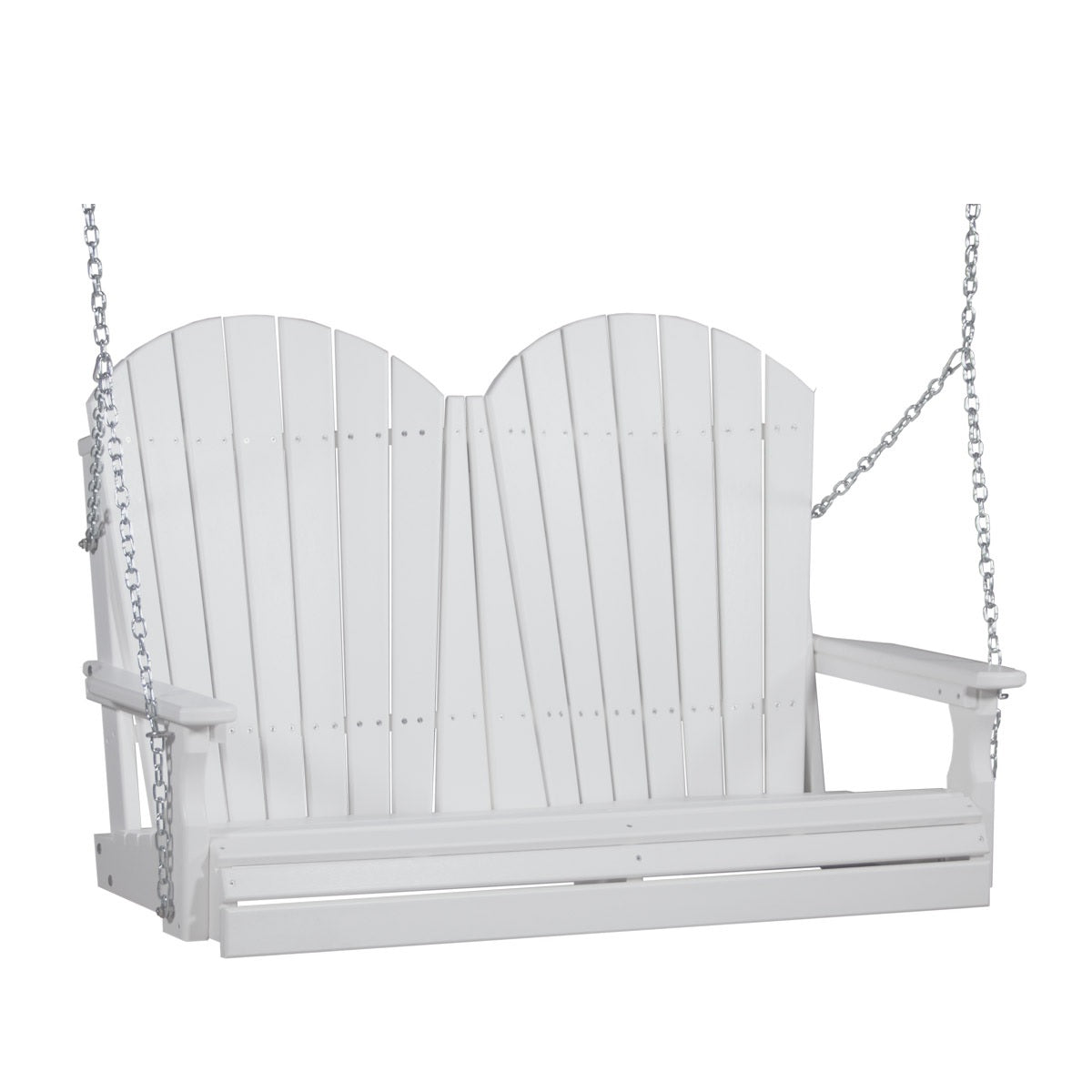 This image shows the White colored Adirondack porch swing on a white background.