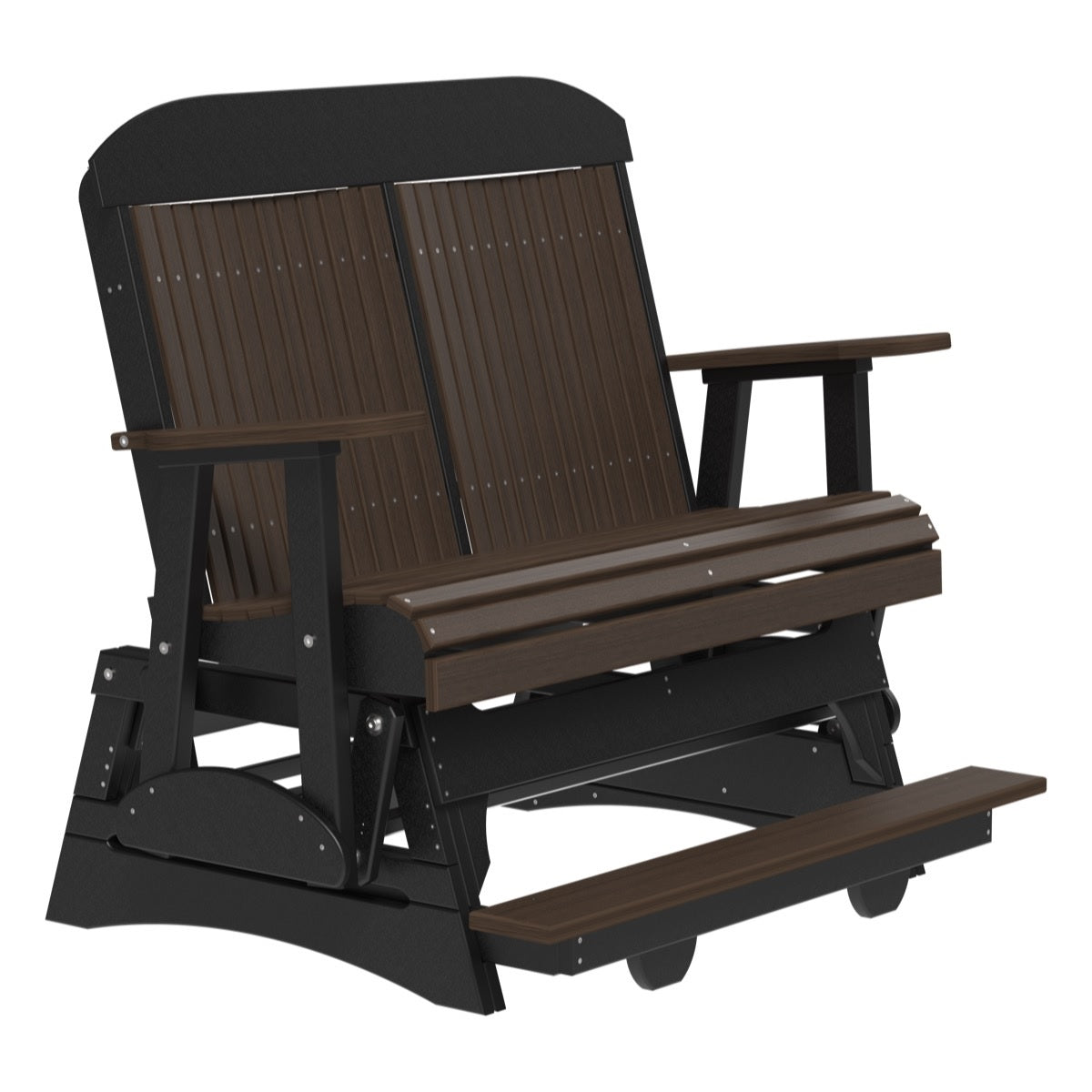 This is the Brazilian Walnut and Black colored classic balcony glider bench on a white background.