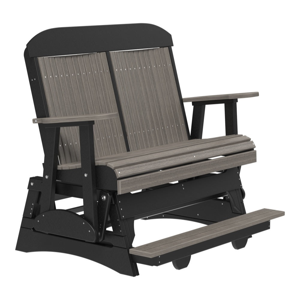 This is the Coastal Gray and Black colored classic balcony glider bench on a white background.
