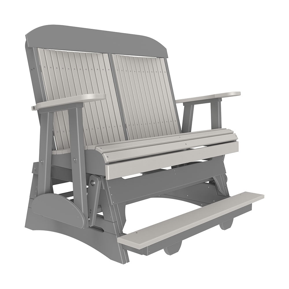 This is the Dove Gray and Slate colored classic balcony glider bench on a white background.