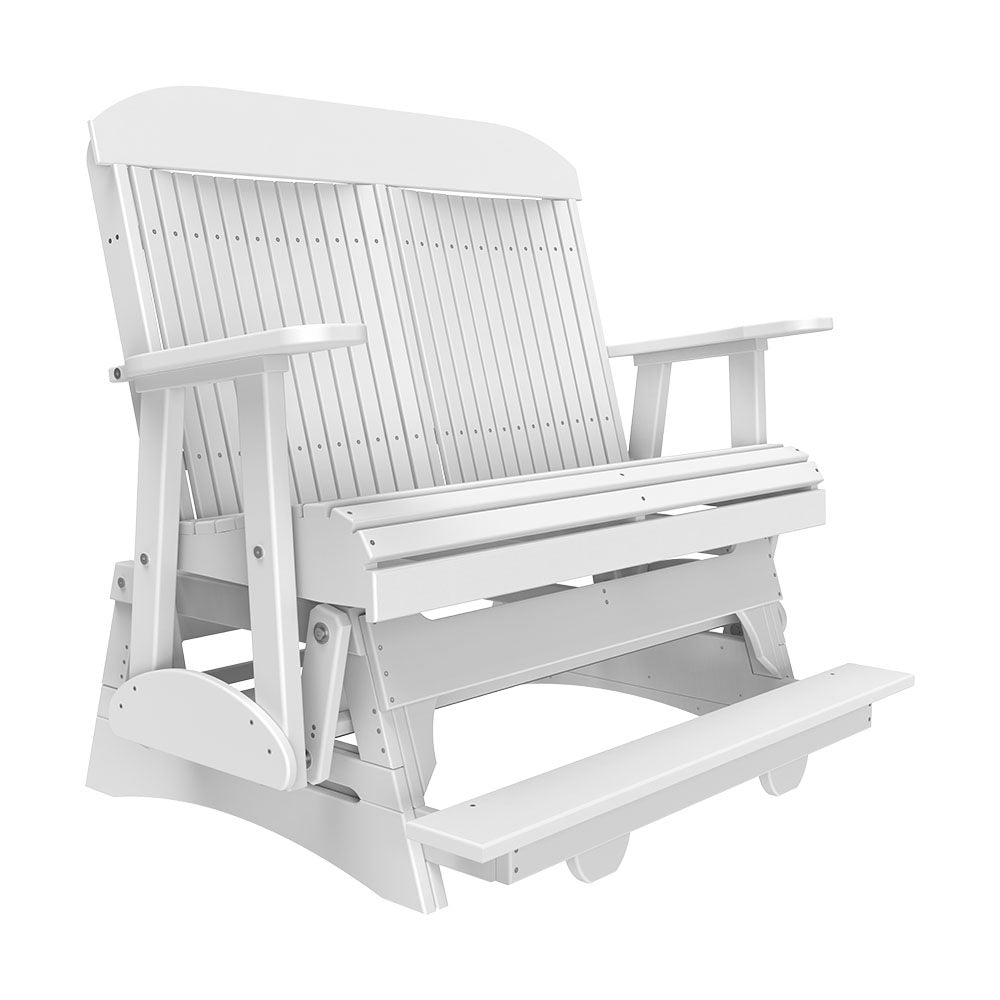 This is the White colored classic balcony glider bench on a white background.