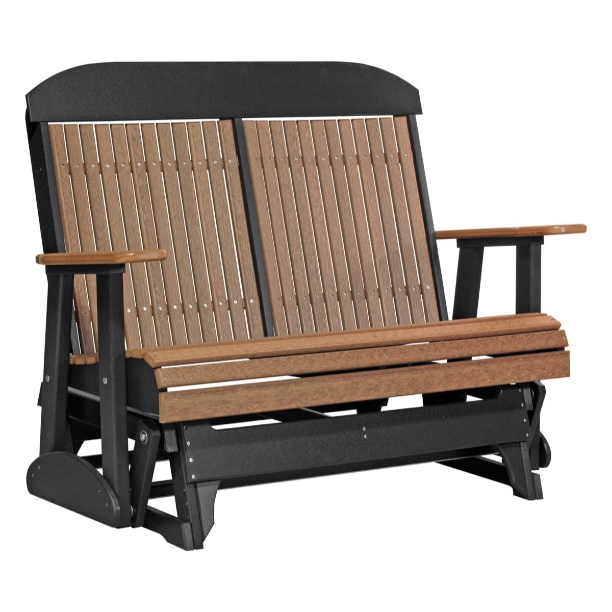 This is the Antique Mahogany and Black colored classic glider bench on a white background.