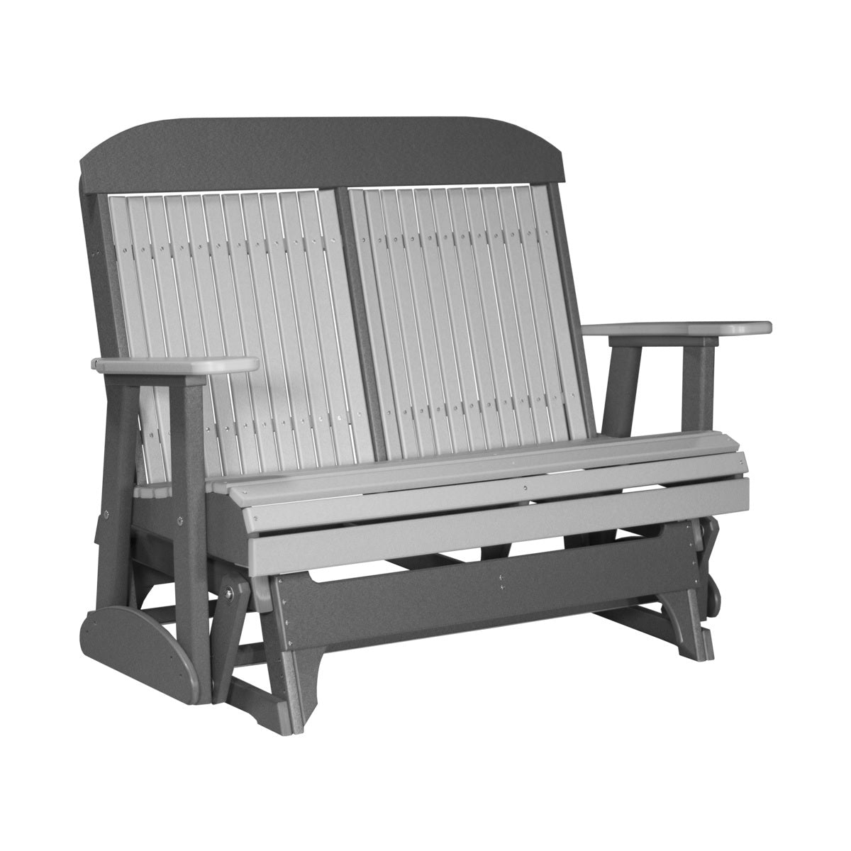 This is the Dove Gray and Slate colored classic glider bench on a white background.