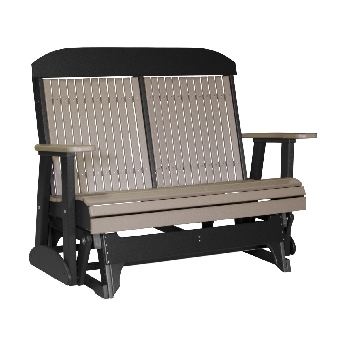 This is the Weatherwood and Black colored classic glider bench on a white background.