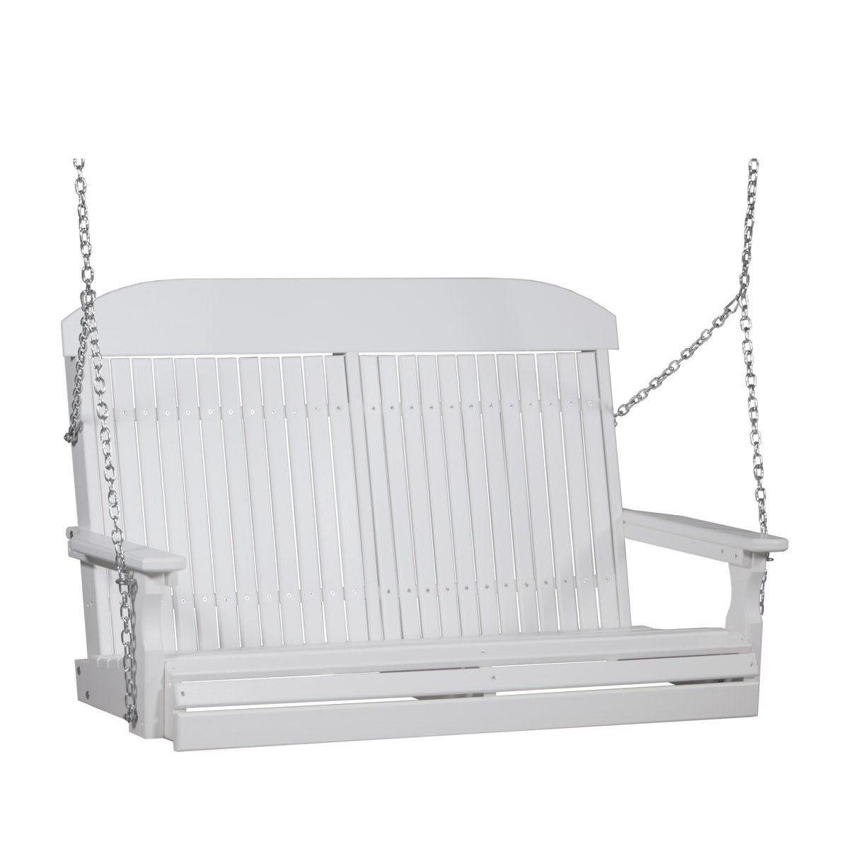 This image shows the White colored Adirondack porch swing on a white background.