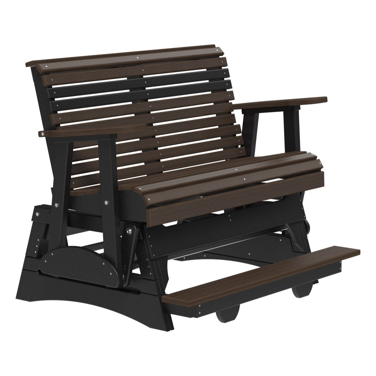 This is the Brazilian Walnut and Black colored glider bench on a white background.