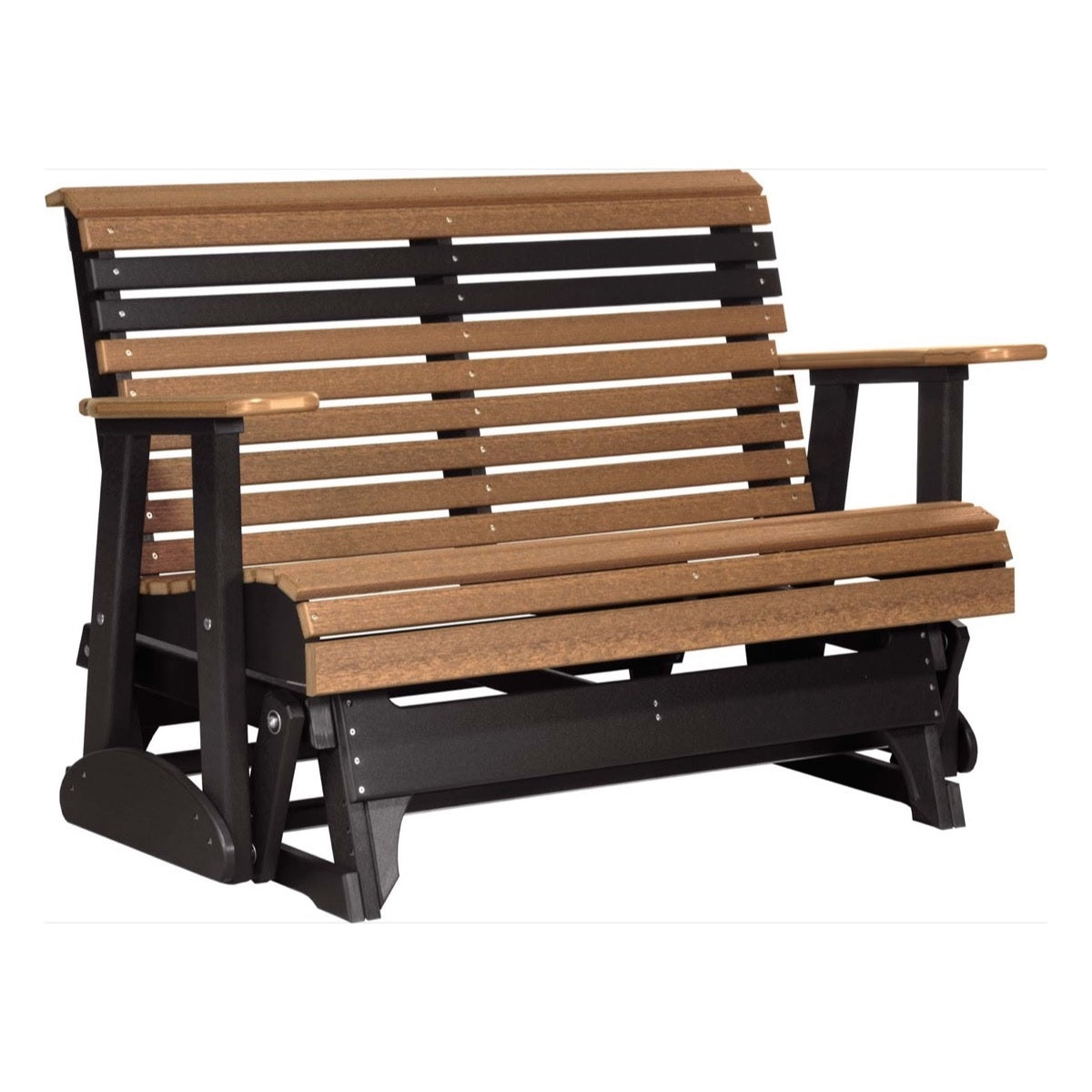 This is the Antique Mahogany and Black colored glider bench on a white background.