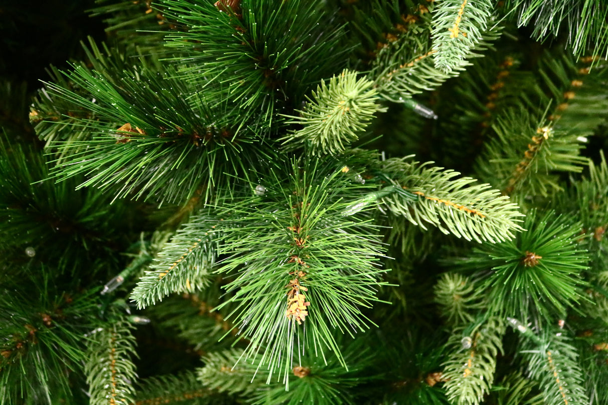 Up close view of the pine needles on this artificial tree.