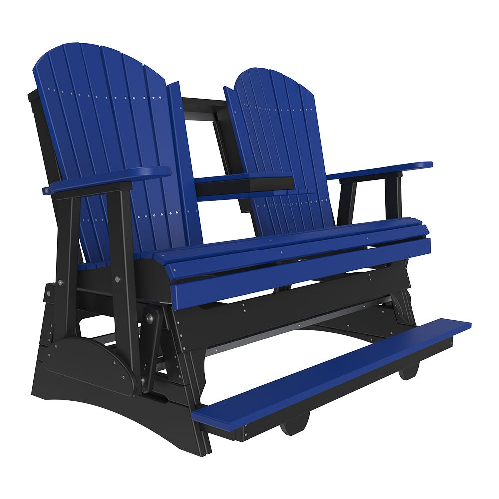 This is a Blue and Black colored Adirondack balcony glider bench on a white background.