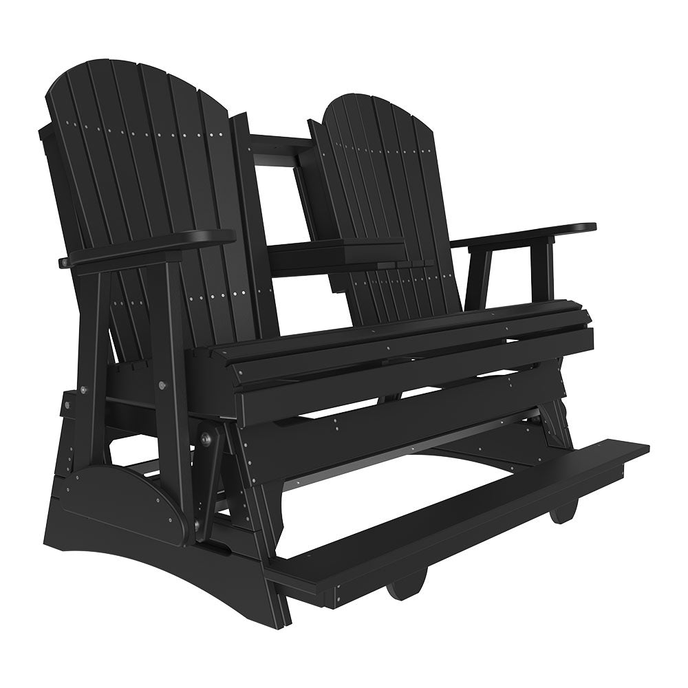 This is a Black colored Adirondack balcony glider bench on a white background.