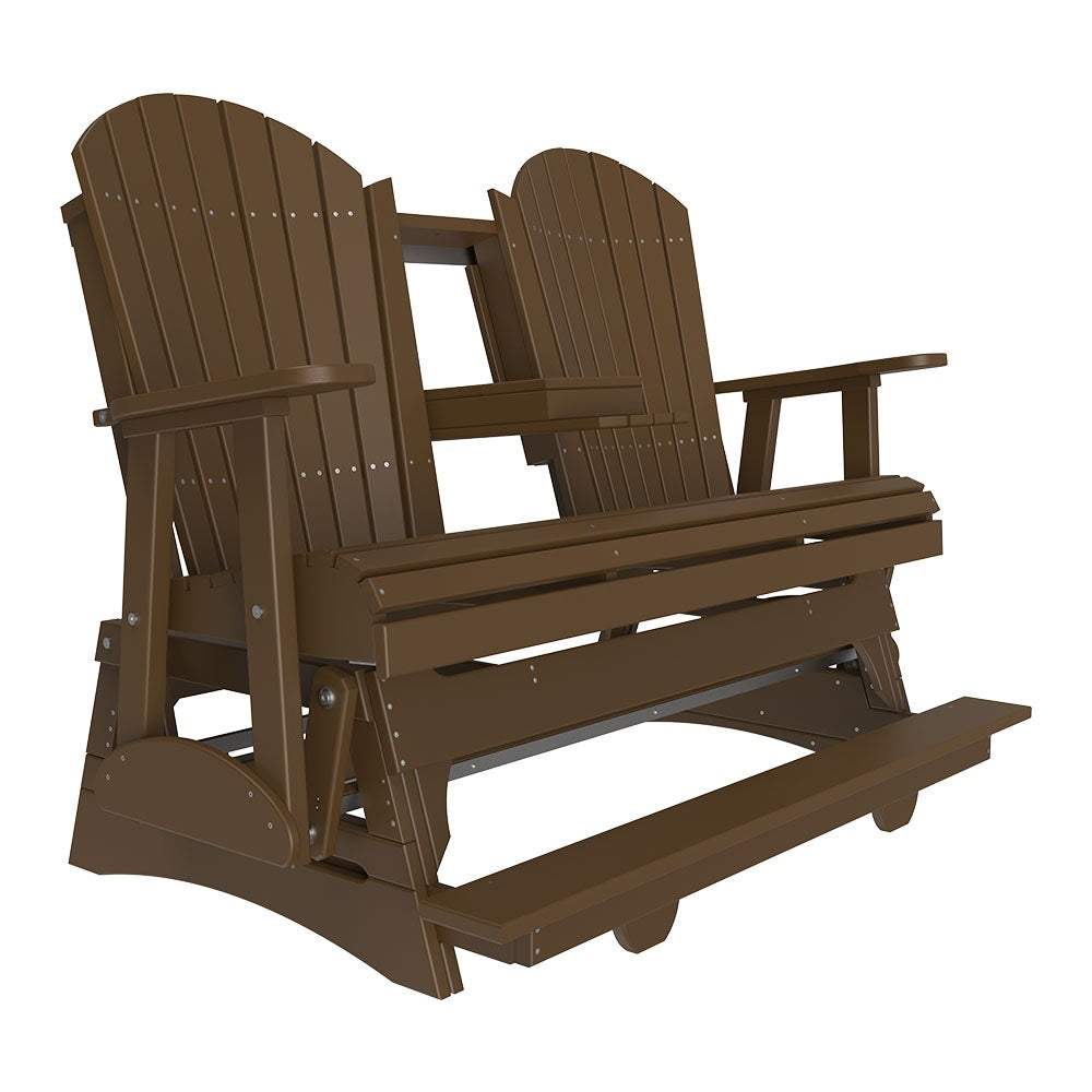 This is a Chestnut Brown colored Adirondack balcony glider bench on a white background.