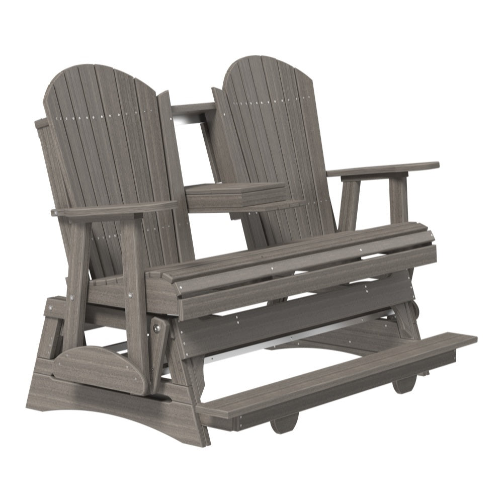 This is a Coastal Gray colored Adirondack balcony glider bench on a white background.