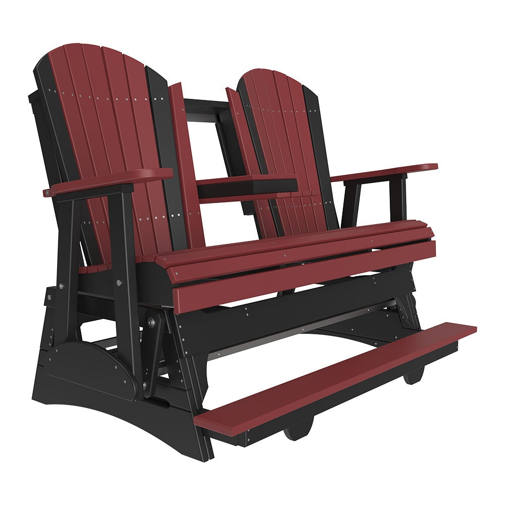 This is a Cherrywood and Black colored Adirondack balcony glider bench on a white background.