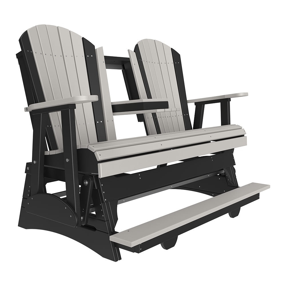 This is a Dove Gray and Black colored Adirondack balcony glider bench on a white background.