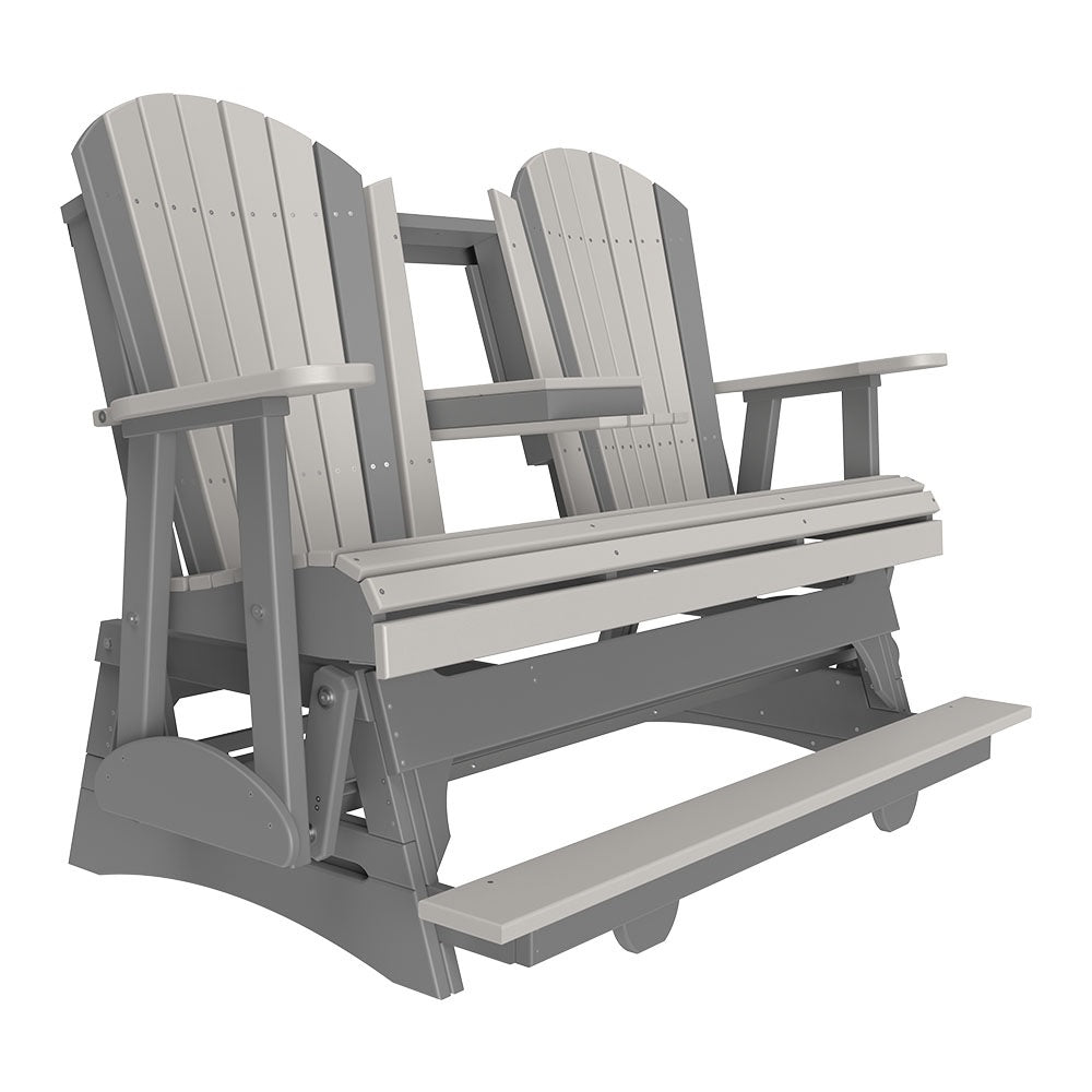 This is a Dove Gray and Slate colored Adirondack balcony glider bench on a white background.