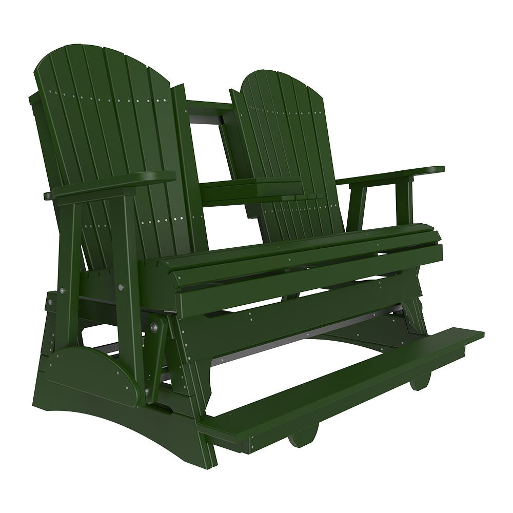 This is a Green colored Adirondack balcony glider bench on a white background.