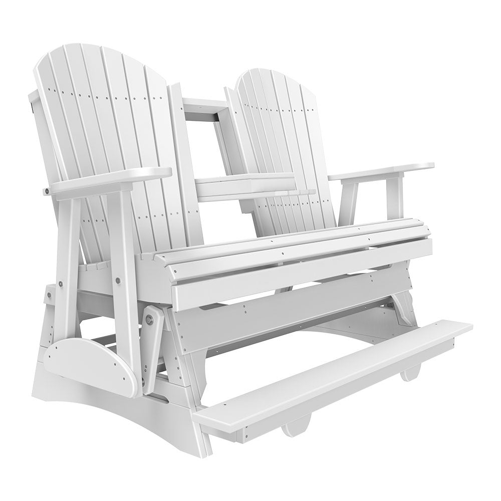 This is a White colored Adirondack balcony glider bench on a white background.