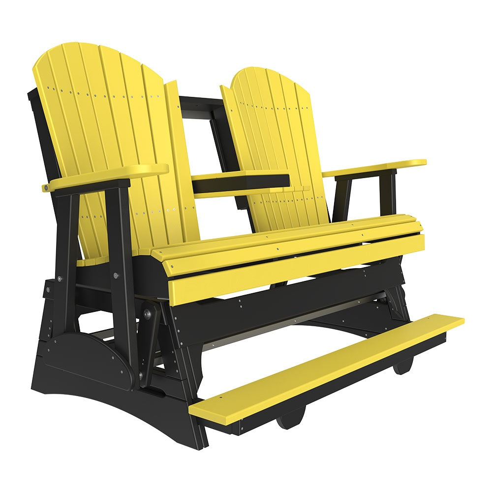 This is a Yellow and Black colored Adirondack balcony glider bench on a white background.