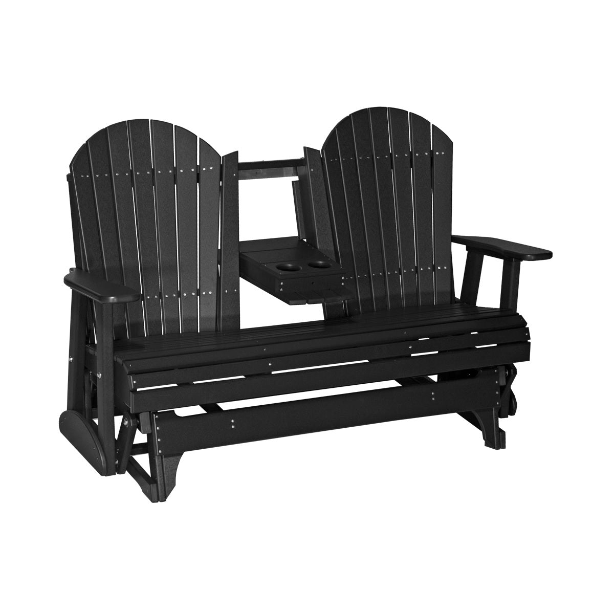 This is a Black colored Adirondack glider bench on a white background.