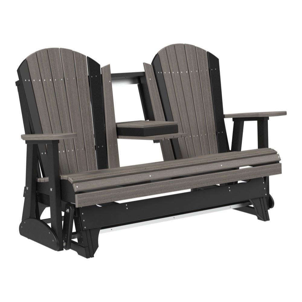 This is a Coastal Gray and Black colored Adirondack glider bench on a white background.