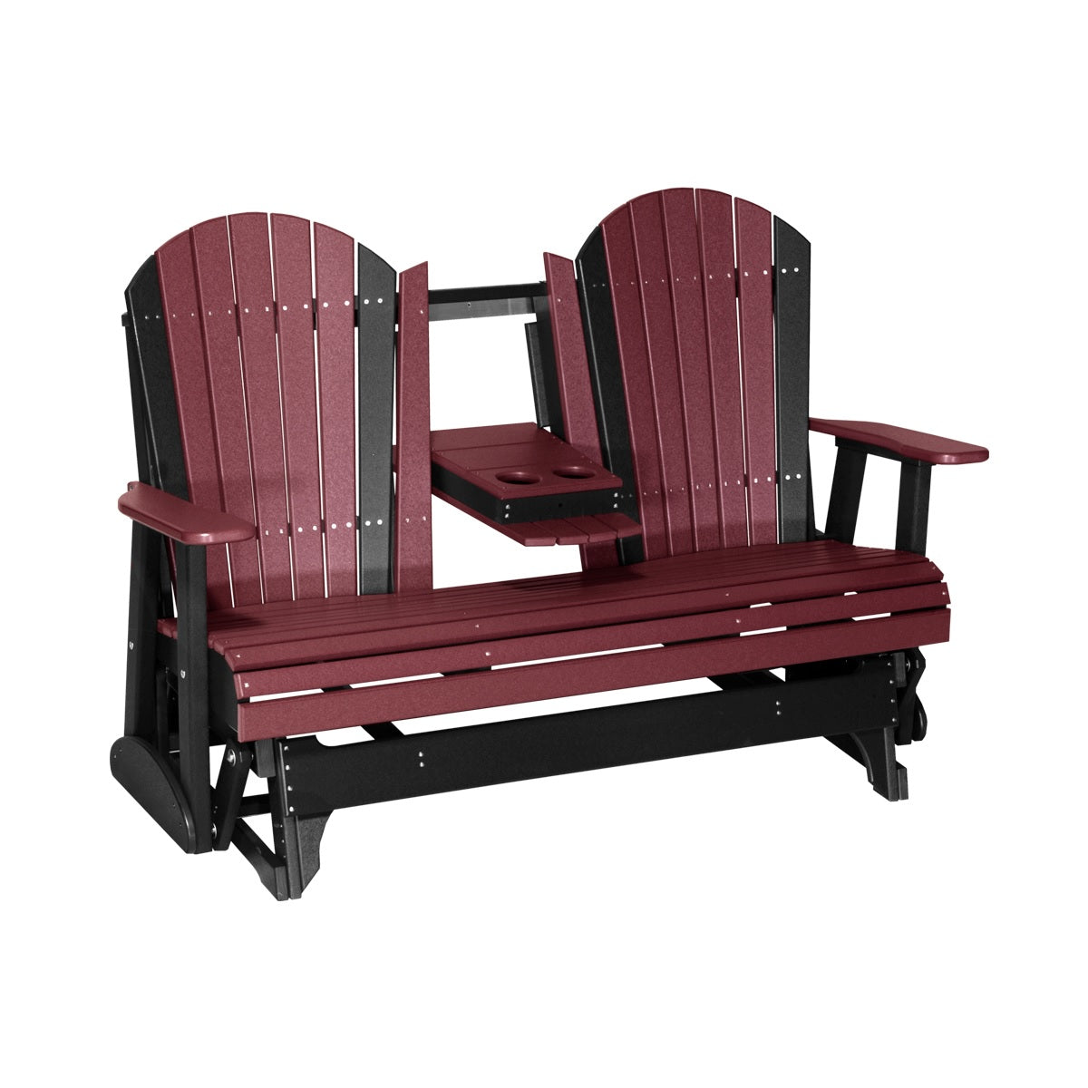This is a Cherrywood and Black colored Adirondack glider bench on a white background.