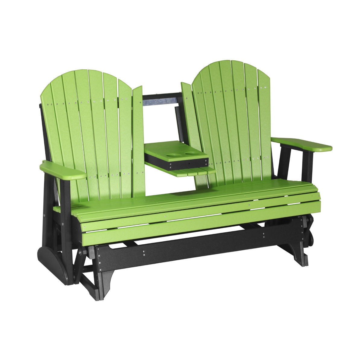 This is a Lime Green and Black colored Adirondack glider bench on a white background.