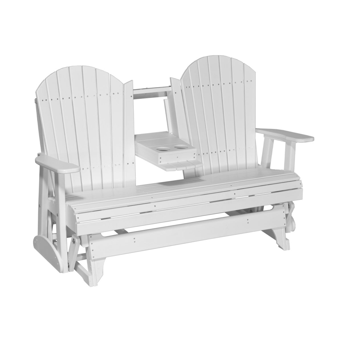 This is a White colored Adirondack glider bench on a white background.